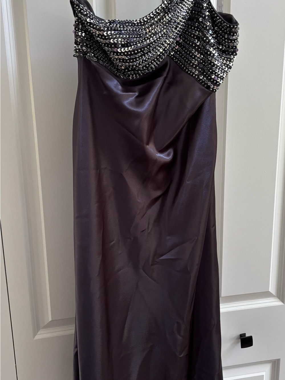 Strapless Black Sequin-Embellished Evening Dress